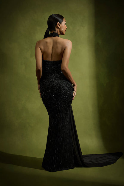 Noir Tulle Fishtail Gown
