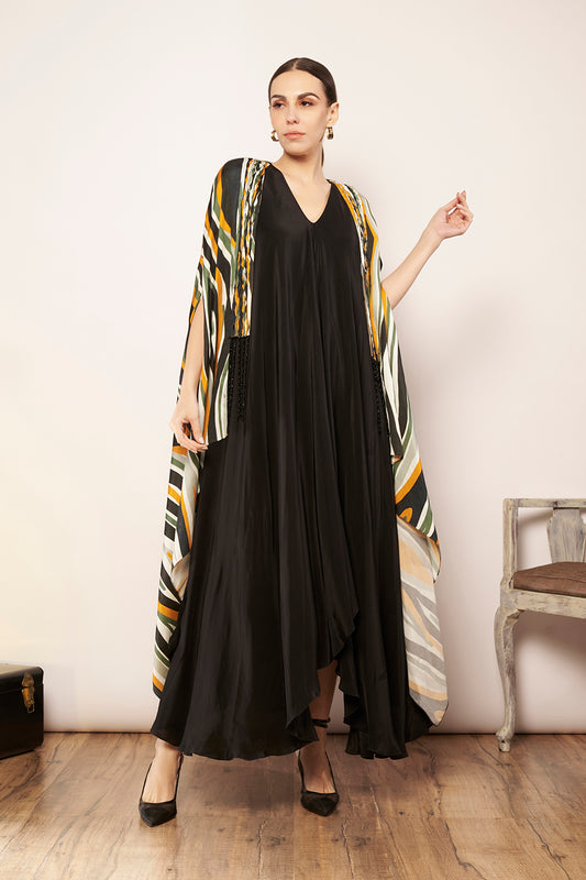 Printed Cape with Tucks Detailing
