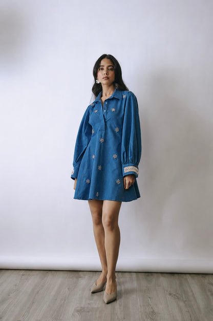 Riviera Bloom Embellished Mini Dress
