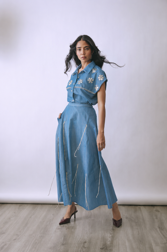 Ice Chain Denim Skirt Set