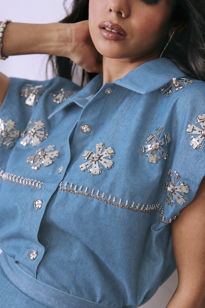 Ice Chain Denim Skirt Set