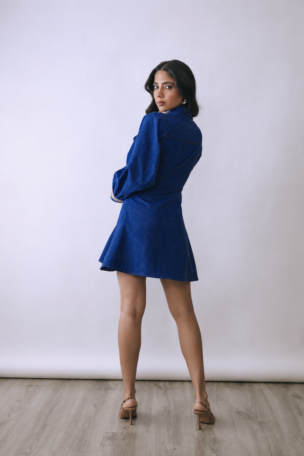 Deep Indigo Pearl Bloom Mini Dress
