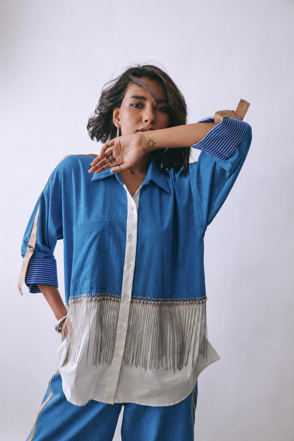 Riviera Fringe Oversized Shirt Co-ord Set