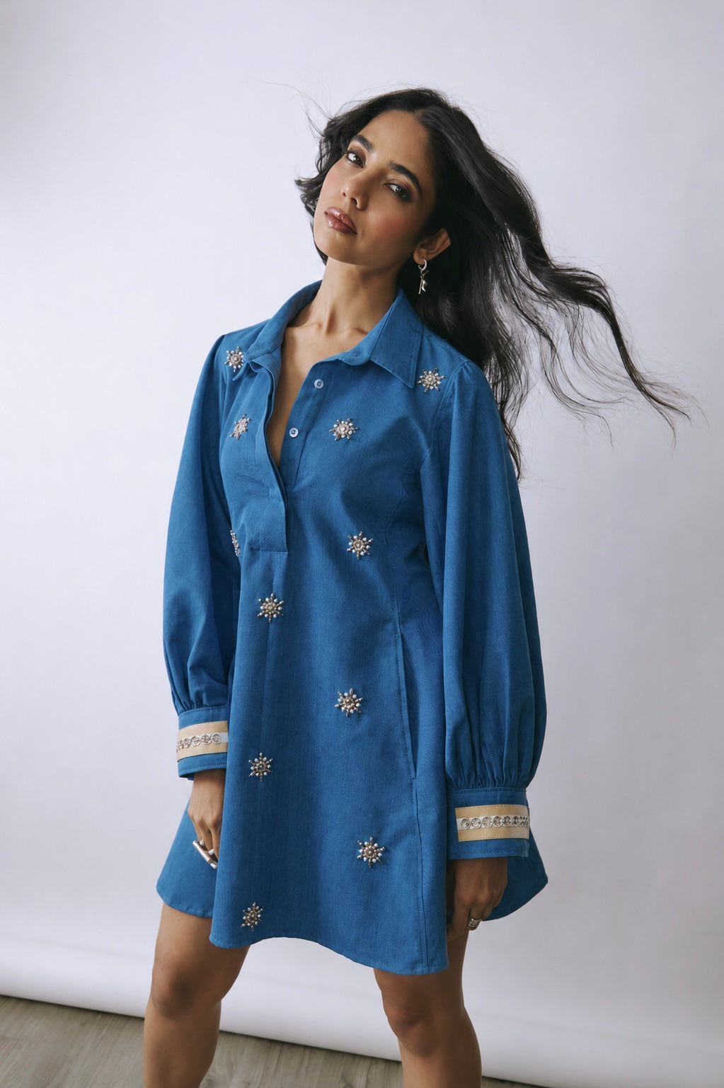 Riviera Bloom Embellished Mini Dress