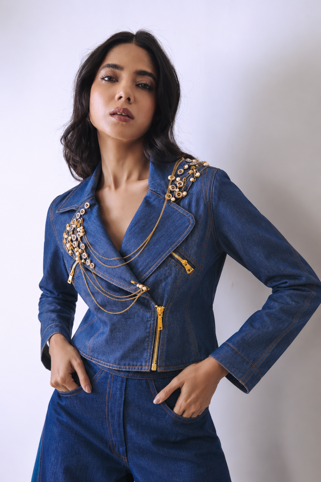 Chain Drape Denim Jacket