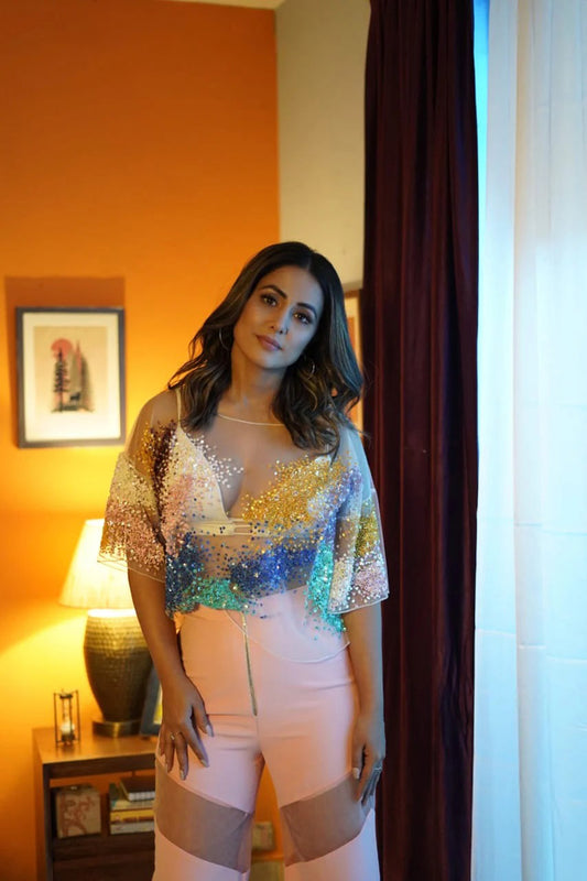 Miss Malini and Hina Khan in Tulle Top Paired With Bralette And Joggers