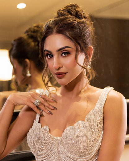KRYSTAL DSOUZA IN IVORY PEARL SKIRT SET