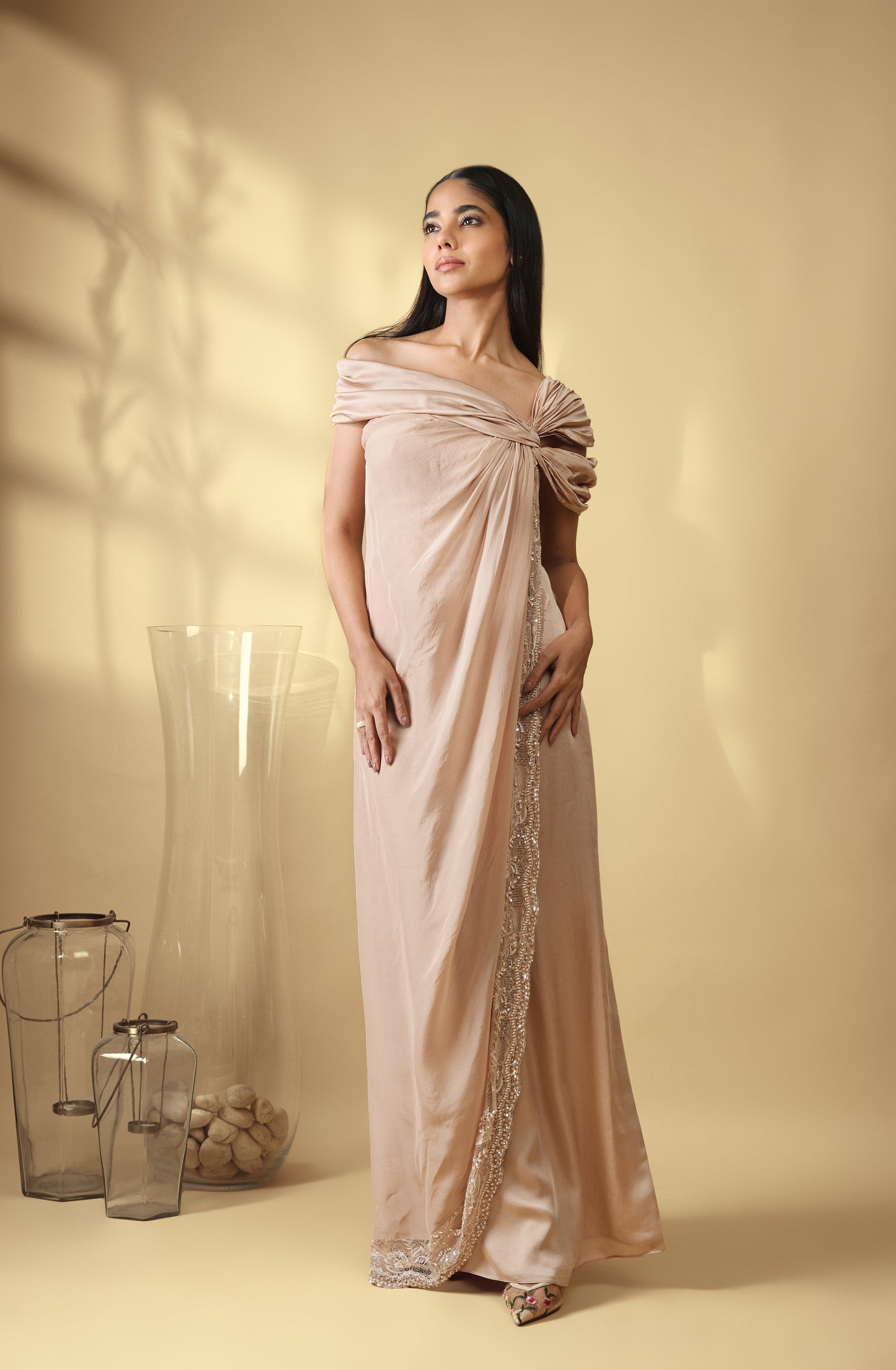 Celeste Embroidered Drape Dress