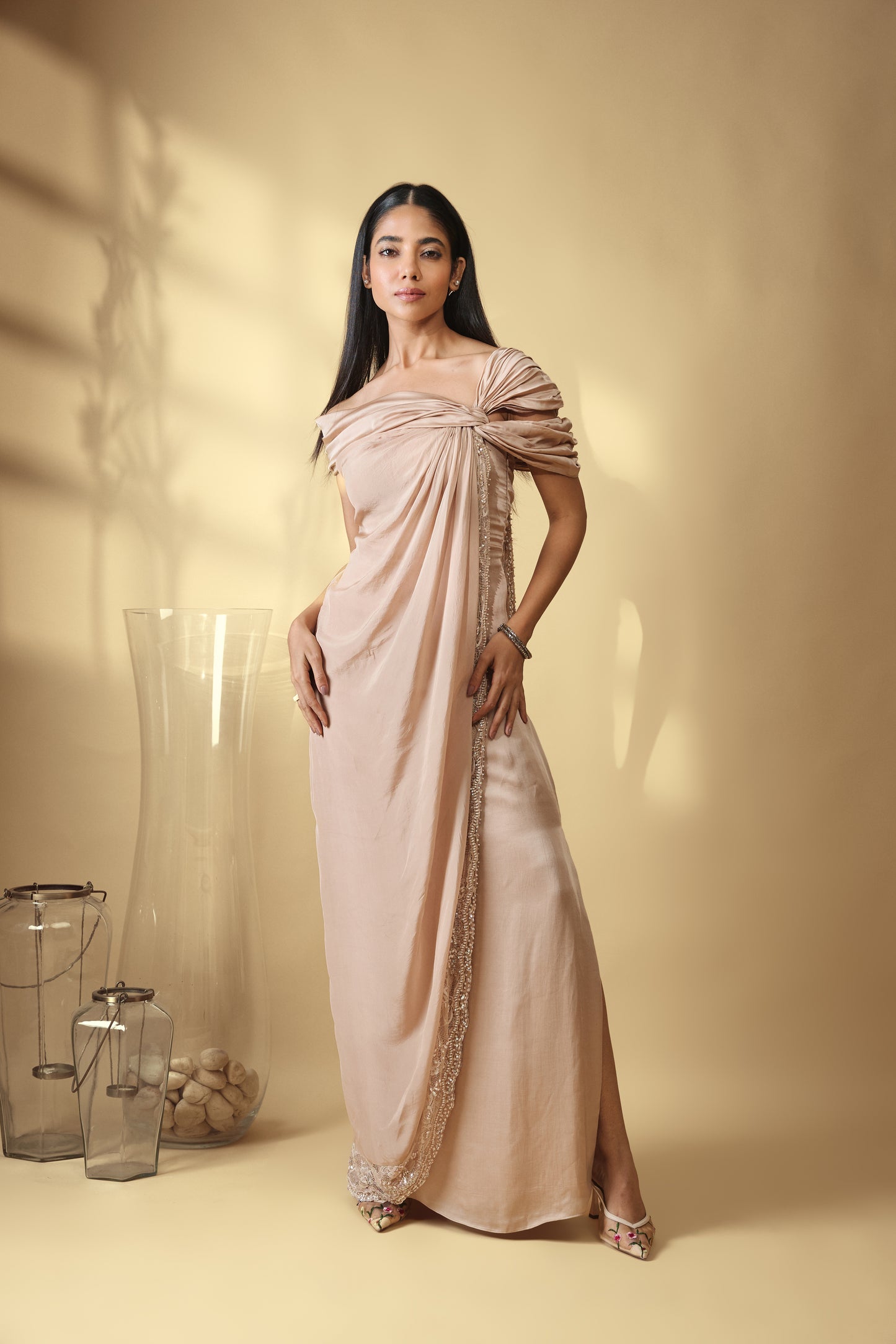 Celeste Embroidered Drape Dress