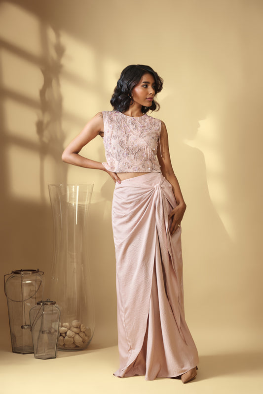 Blush Mirage Embroidered Skirt Set