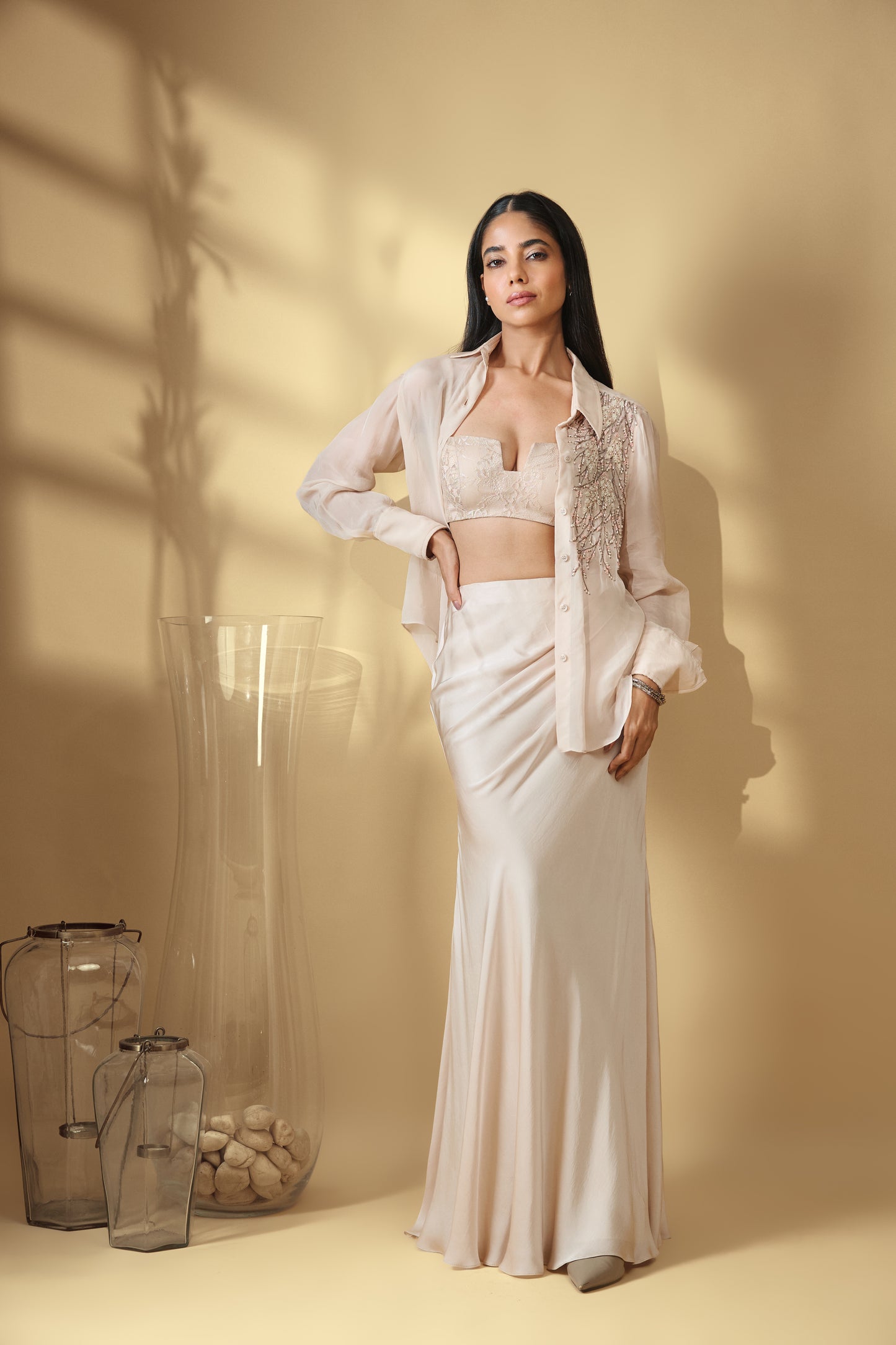 Ivory Bloom Satin Co-Ord Set