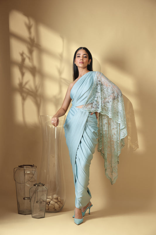 Mint Mirage Saree Gown