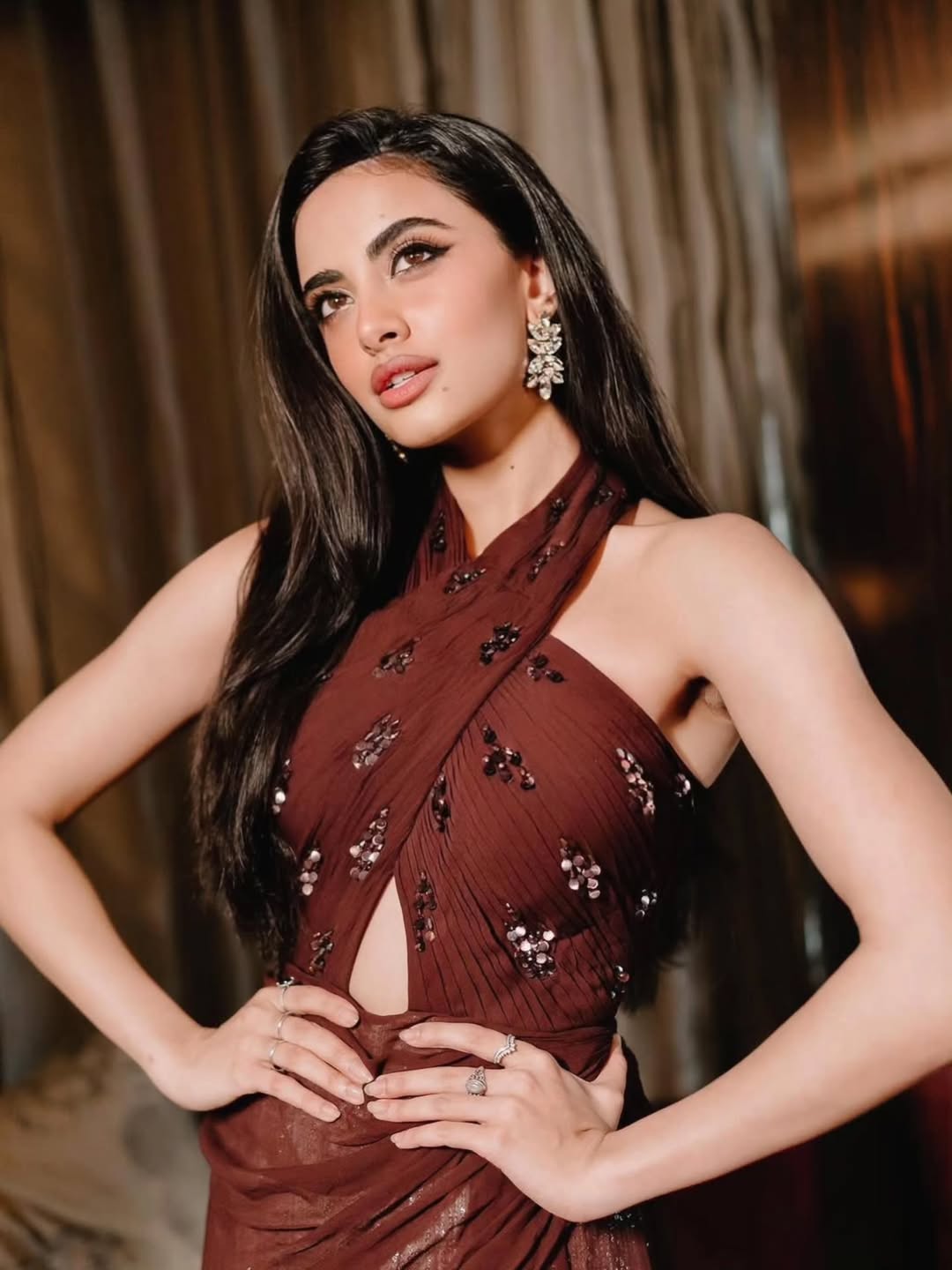Rhea singha in Wine Cascade Draped Gown