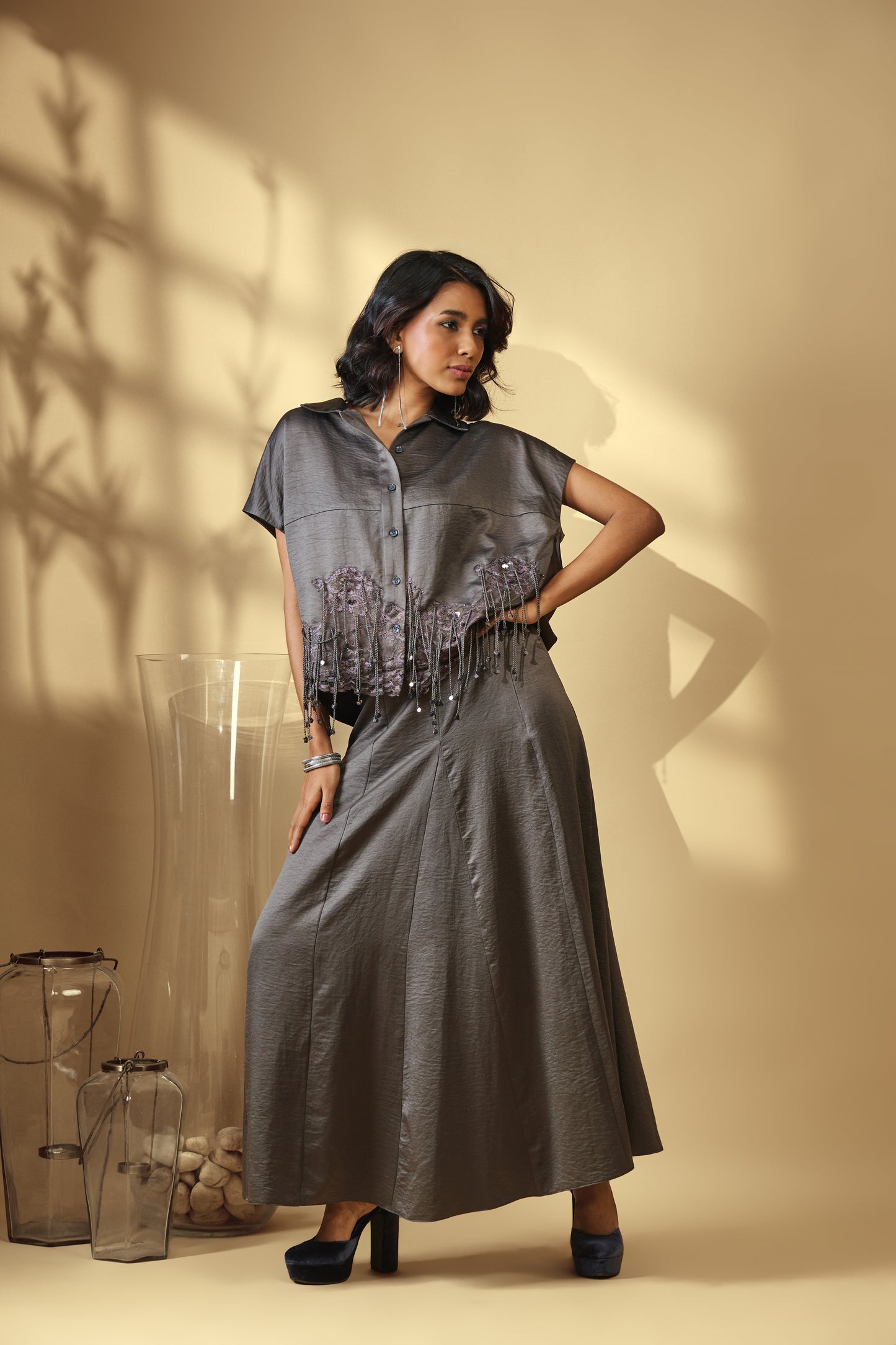 Noir Cascade Skirt Set