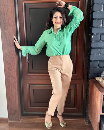 RAVEENA TONDON IN EVERYDAY ELEGANCE COTTON SHIRT