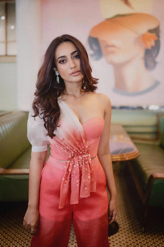 Surbhi Jyoti in One Shoulder Corallina Bustier Emblazoned With Pants