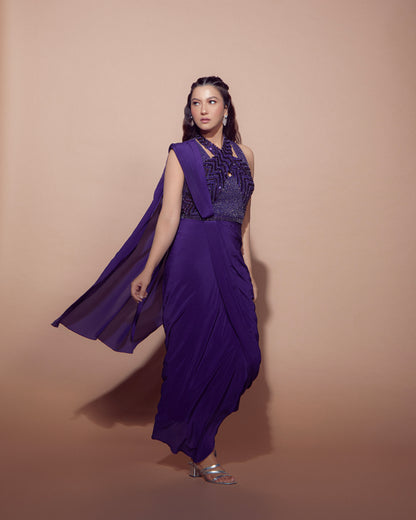 GAUHAR KHAN IN IMPERIAL ORCHID SAREE GOWN