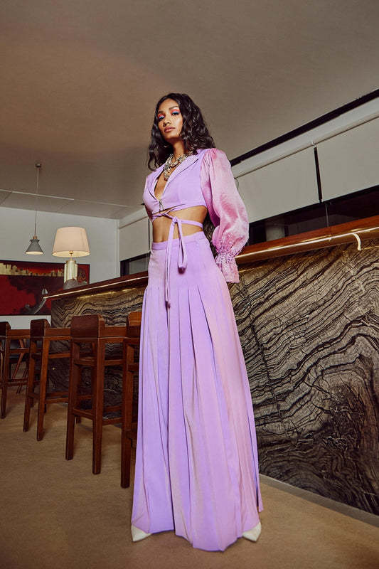 Iridescent Lavender Cropped Jacket With  Trousers