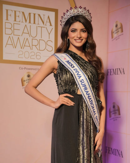 Anvi Gupta in Golden Eclipse Overlay Jumpsuit