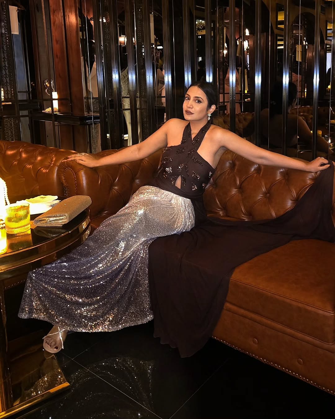 Marita Monteirro in Maroon Petal Cascade Gown