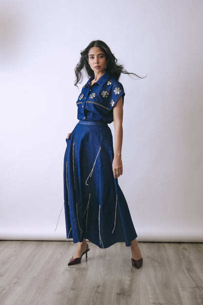 Hooked in Indigo Skirt Set