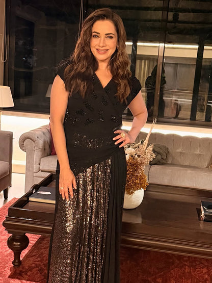 Neelam Kothari in Eclipse Shimmer Drape Gown