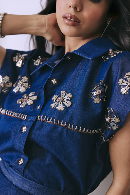 Hooked in Indigo Skirt Set
