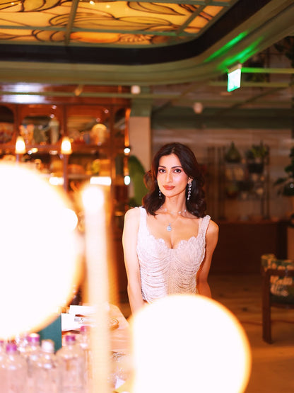 Diksha Singh in Moon Pearl Draped Skirt Set