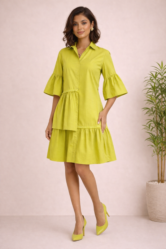 Green Aura Embroidered Shirt Dress