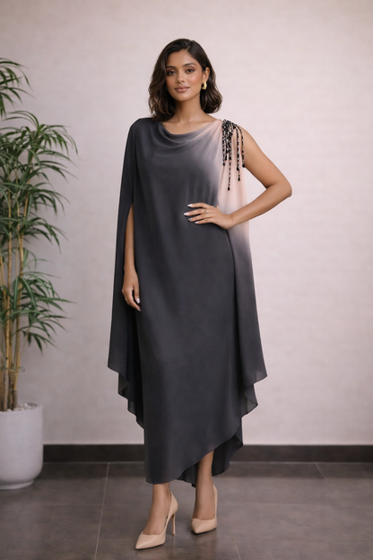 Grey Blush Cascade Drape Dress