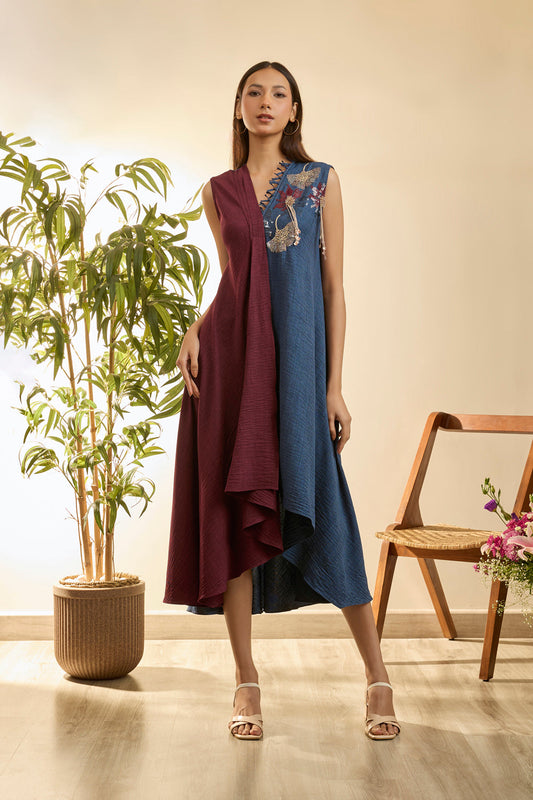 Deep Plum And Midnight Blue High-Low Dress