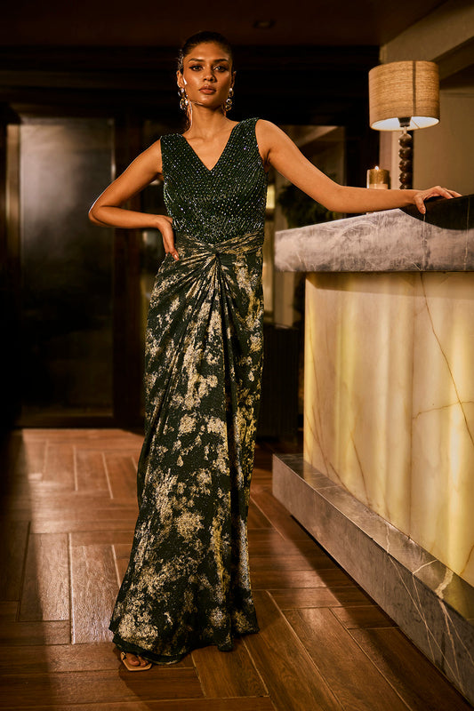 Emerald green embellished gown