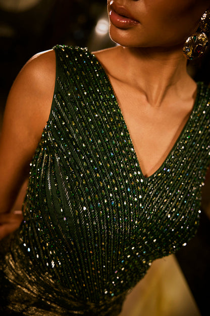 Emerald green embellished gown