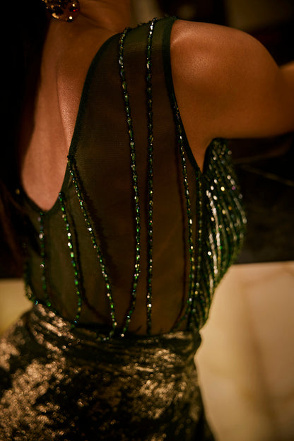 Emerald green embellished gown