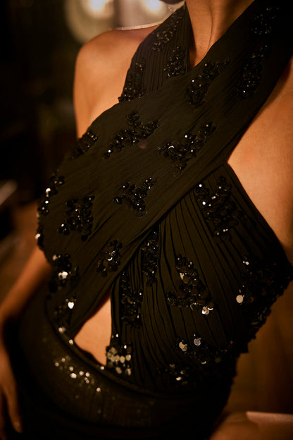 Halter ombre drape gown