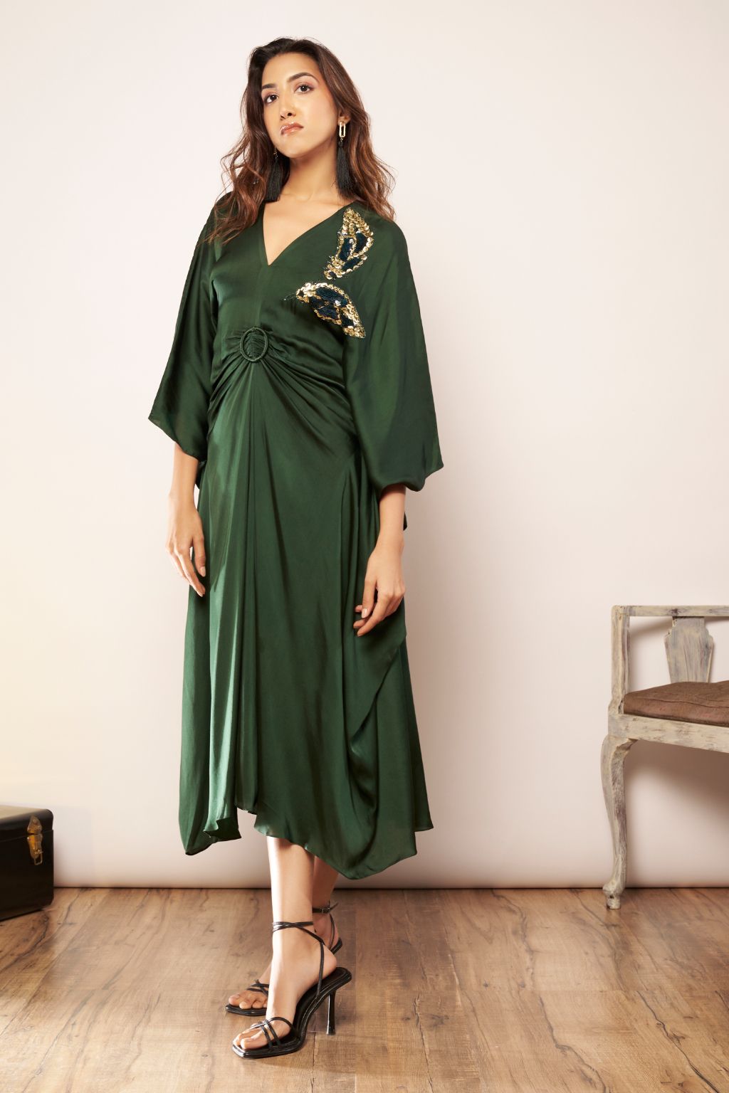 Emerald Draped Dress.