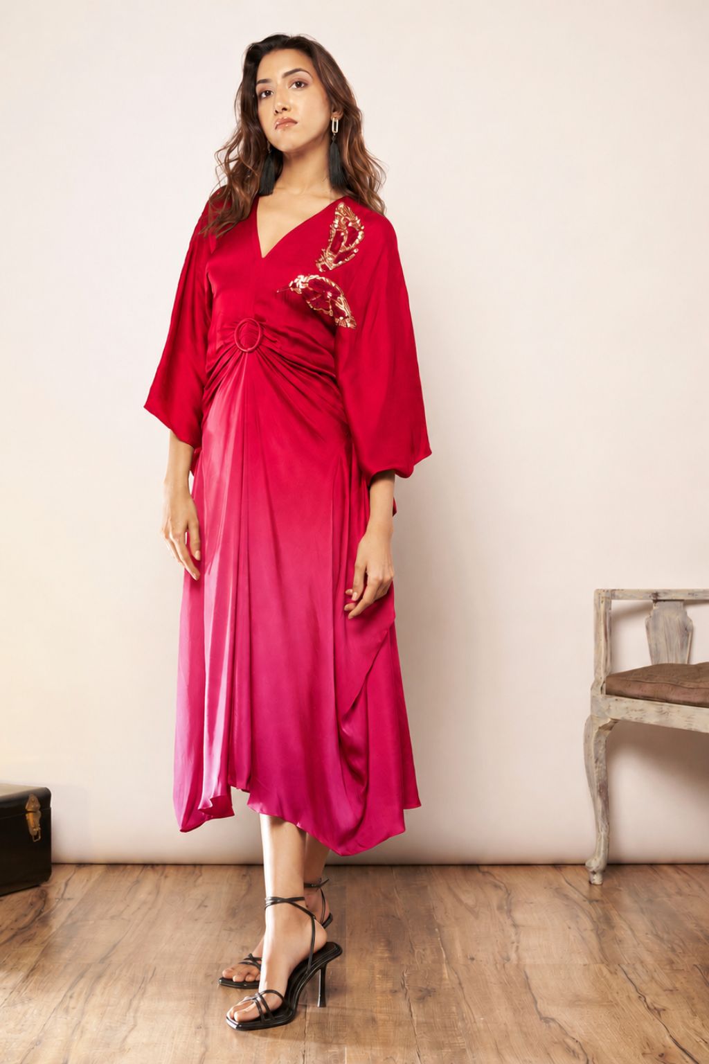 Red ombré satin dress