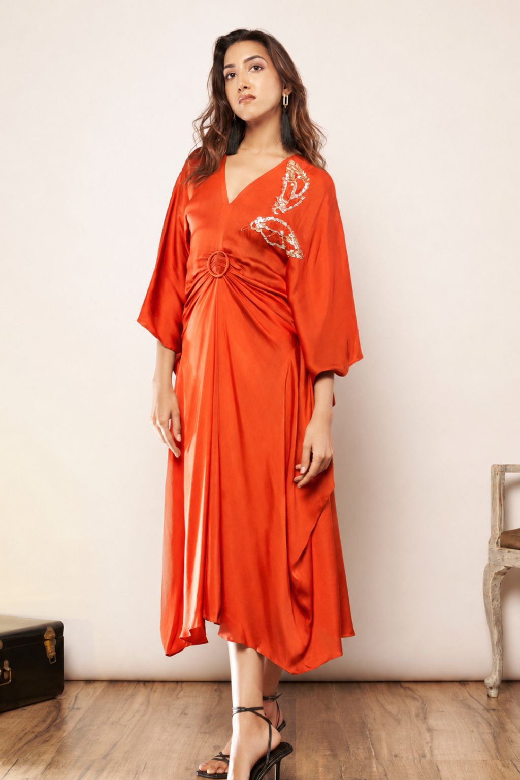 Burnt orange wrap dress