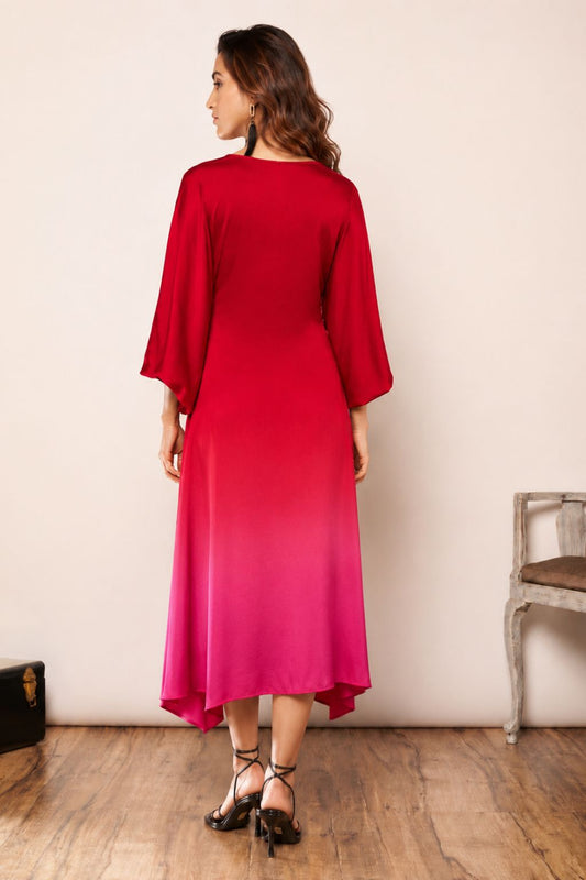 Red ombré satin dress