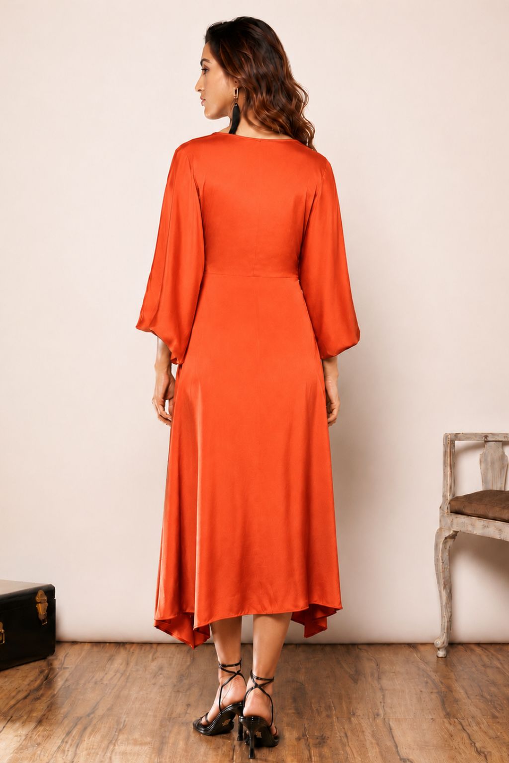 Burnt orange wrap dress
