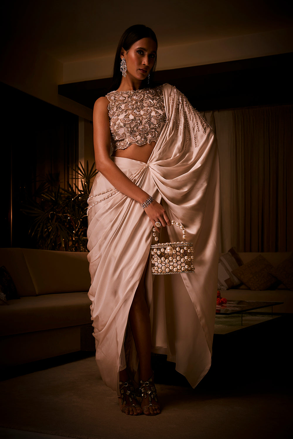 Ivory Pre-Draped Saree