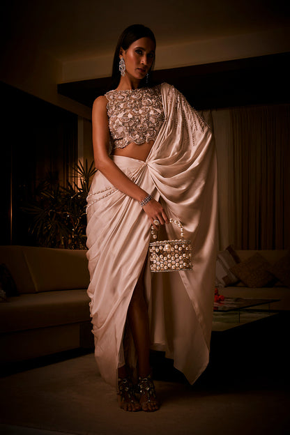 Ivory Pre-Draped Saree