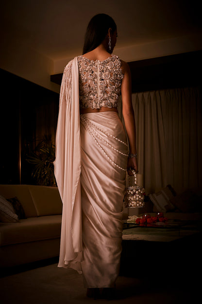 Ivory Pre-Draped Saree