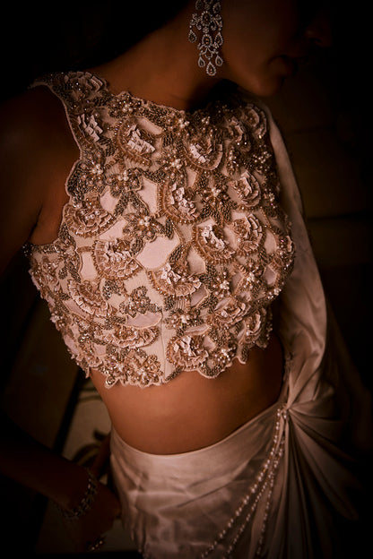 Ivory Pre-Draped Saree