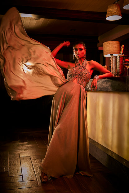 Taupe Crushed Fabric Jumpsuit