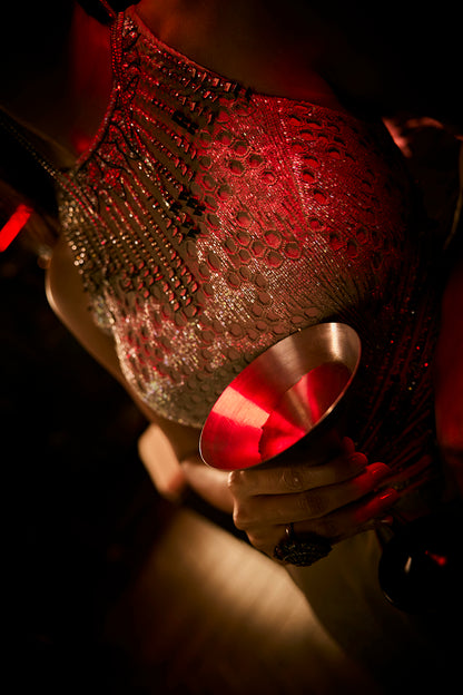 Taupe Crushed Shimmer Fabric Jumpsuit Gown