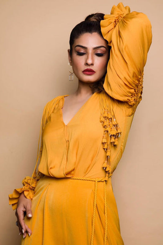 Raveena Tandon in Jumpsuit with Shell Tuck Sleeves
